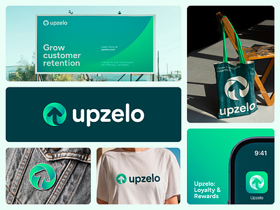 Upzelo logo and branding app app icon arrow customer green growth icon logo loyalty progress rentention reward up