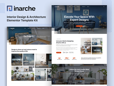 Website design template kit for Interior Design architect architecture building construction decorations elementor furniture home decoration house inarche interior interior design interior designer landscape design portfolio property real estate template kit uiux design wordpress