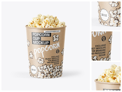 32 oz Kraft Popcorn Cup Mockup kraft bucket