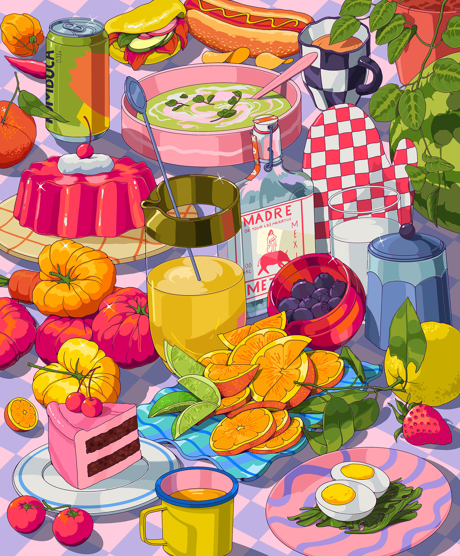 🍊🍋🍓🫐🥚🍔🌭🍰🥛 art design illustration sajid stilllife