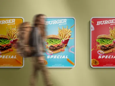 burger poster add banner branding buger design graphic design illustration logo photoshop poster ui vector