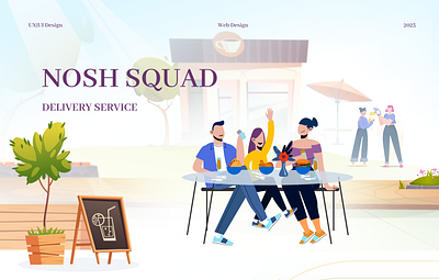 Nosh Squad | Delivery & Social App communication delivery entertainment figma friends illustration matching mobile app restaurants social uxui wireframes