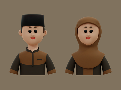 Muslim Avatar Character Couple 3d 3d character 3d icon 3d illustration avatar blender branding brown couple eid eid mubarak illustration moslem muslim ramadhan