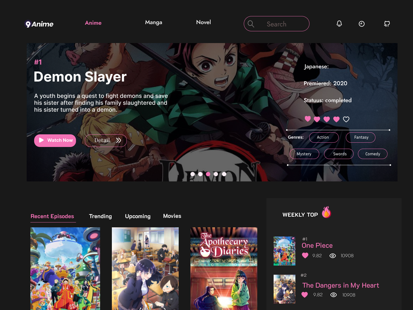 Anime streaming website concept by kochou on Dribbble