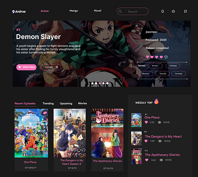 Anime streaming website concept aesthetic anime figma streaming ui website