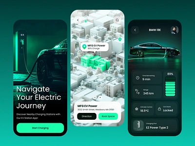 Electric Car Charging App app designer charging app charging ui clean electric app electric app ui electric car ev app ev car app ev charging station ev station freelance designer go green green green tech ios search station technology app ui ux