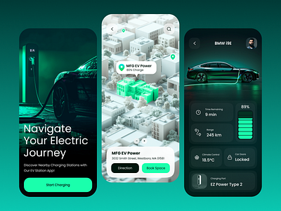 Electric Car Charging App app designer charging app charging ui clean electric app electric app ui electric car ev app ev car app ev charging station ev station freelance designer go green green green tech ios search station technology app ui ux