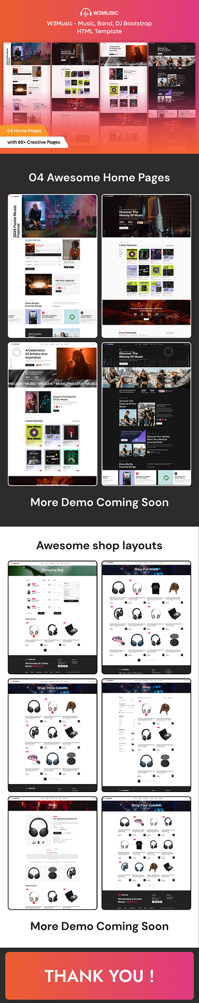 W3Music - Music, Band, DJ Bootstrap HTML Template animation bootstrap branding creative design ecommerce graphic design html html template illustration logo product design template ui ui design uiux user experience user interface web design website