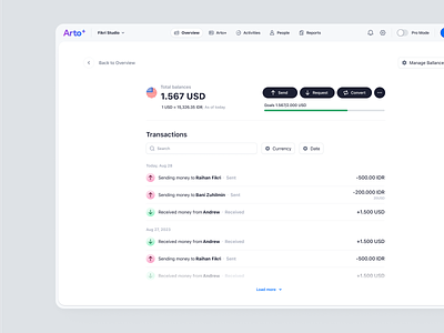 Arto Plus - Balance Details with Goals app balance detail dashboard financial management product design saas transactions ui ux web design