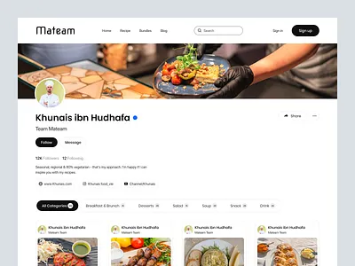 Profile Page - Recipe Website artiflow chef chef cooking chef profile cooking food halal halal design kitchen landing page online chef online cooking online food online recipe profile profile page recipe uiux design user profile web design