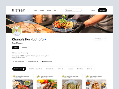 Profile Page - Recipe Website artiflow chef chef cooking chef profile cooking food halal halal design kitchen landing page online chef online cooking online food online recipe profile profile page recipe uiux design user profile web design