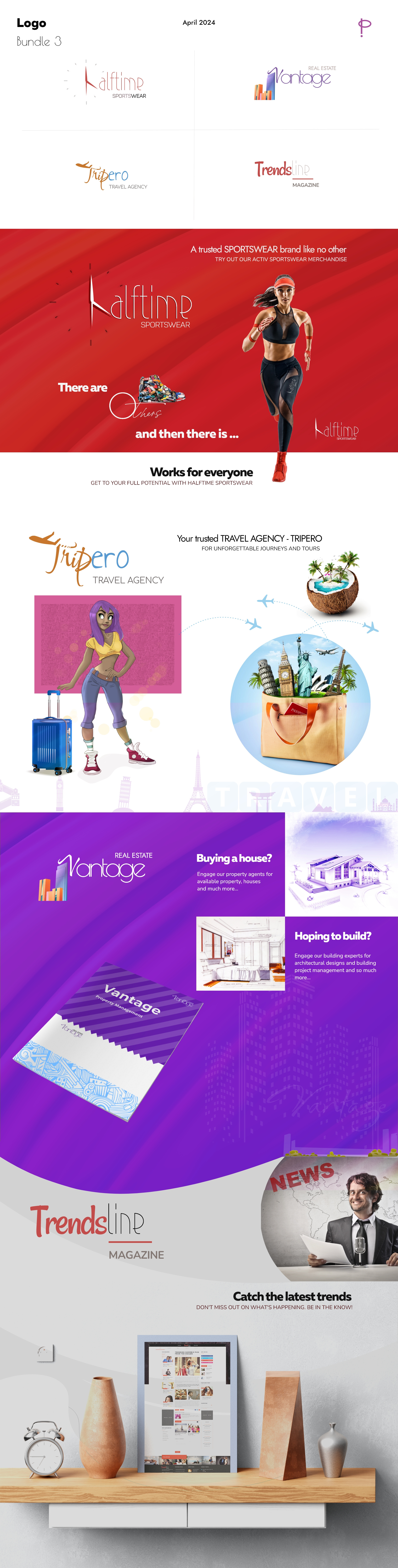 Logo Bundle 3 branding graphic design halftime logo logos trendsline tripero ui vantage visual identity