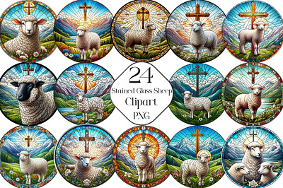 Watercolor Stained Glass Sheep Clipart textured