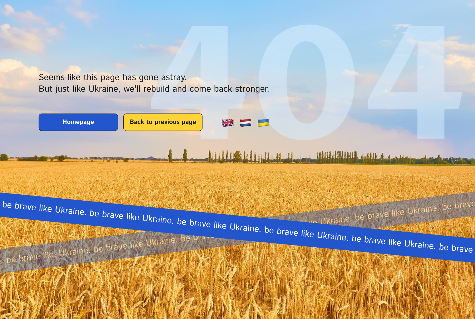 404 Page for Ukrainian community website 404 404 page blue blue and yellow bold brave error page fields ui ukraine ukrainian style ux web design yellow