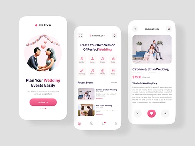 KREVA || Wedding Planner App app application arrangement booking calender events freelance mobile mobile app organize party planning project recruiter remote schedule ui venue wedding