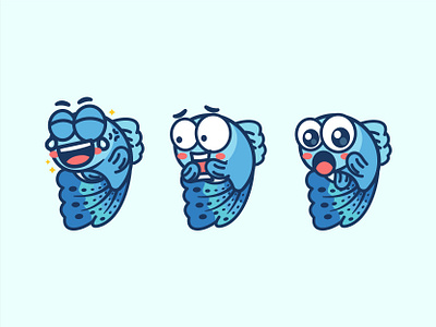 Emot Fish animal cute emot face fish funny icon illustration mascot outline vector wow
