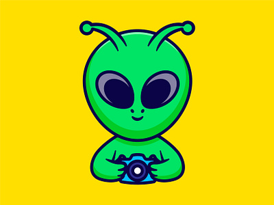 Alien alien art astronout camera cartoon character creative cute happy illustration kids mascot outline space ufo vector