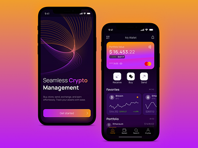 Seamless Crypto Management / Crypto Wallet app bitcoin branding chart crypto crypto wallet design ethereu finance illustration management mobile mobile app money ui uiux ux wallet web