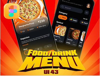 UI 43_Food/Drink Menu app dailyui dark mode drink figma food menu orange ui ui 43