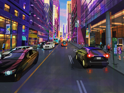 Streets of Toronto. Part II city colourful illustration lights print street toronto vector