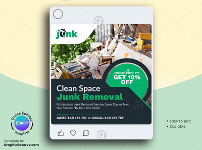 Clean Space Junk Removal Canva Social Media Template Canva canva social media post template digital marketing post design junk removal junk removal canva template junk removal social media banner social media post design