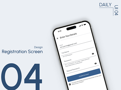Day 4: Registration Screen accountcreation dailyuichallenge dataprivacy mobileapp registrationscreen ui userexperience useronboarding uxdesign