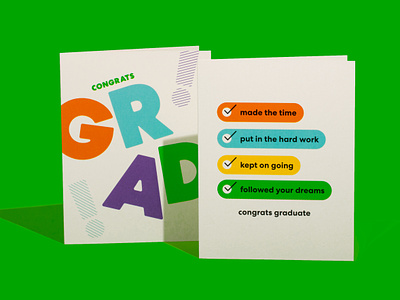 Graduation Greeting Cards bold checklist checkmark colorful congrats congratulations dream exclamation expressive graduation graphic design greeting card hard work loud motivated rainbow stationery stripes typography