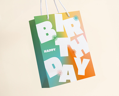 Happy Birthday Gradient Gift Bag bag birthday branding design gift gift bag gift wrap gradient graphic design greeting card illustration pattern present stars stationery typography wrapping paper