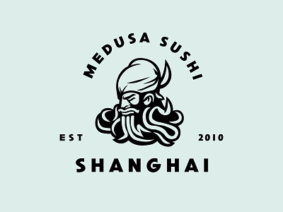 Medusa Sushi café catering cook fish food gastronomy head logo man mascot medusa octopus restaurant sea seal sushi tentacle
