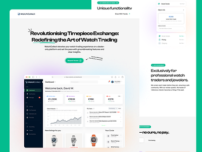 WatchCollect Landing Page dashboard design saas saas landing page ui design user experience user interface watchcollect watchtrading platform web design