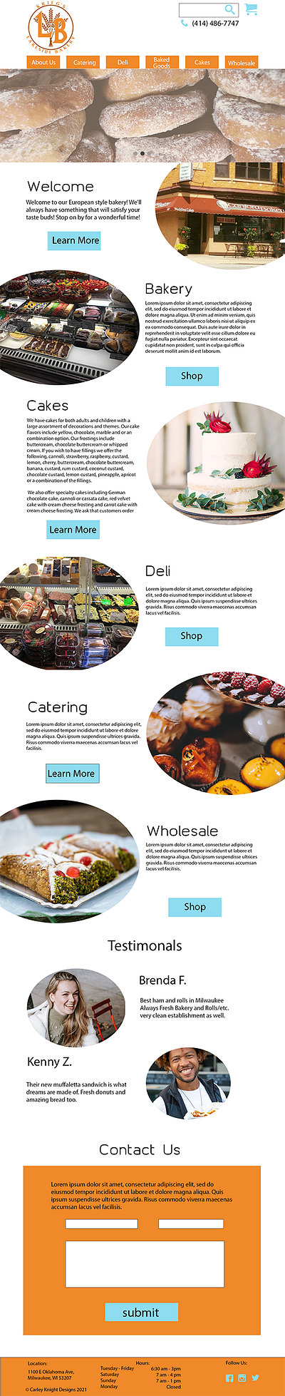 Krieg's Lakeside Bakery Spec Site ui web design