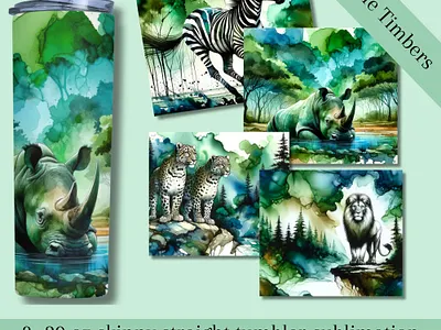 Safari Timberland Tumbler Sublimation Transfers alcohol ink collage art design graphic design heat transfers illustration safari animals sublimation sublimation transfers sublimation tumblers tumbler prints tumbler transfers wildlife