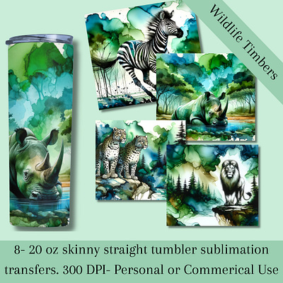 Safari Timberland Tumbler Sublimation Transfers alcohol ink collage art design graphic design heat transfers illustration safari animals sublimation sublimation transfers sublimation tumblers tumbler prints tumbler transfers wildlife