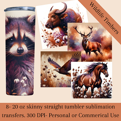 Wildlife Timbers Tumbler Sublimation Transfers collage art deer design graphic design heat transfers horse illustration raccoons sublimation sublimation transfers sublimation tumbler watercolor wildlife