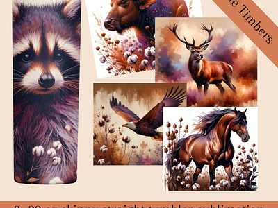 Wildlife Timbers Tumbler Sublimation Transfers collage art deer design graphic design heat transfers horse illustration raccoons sublimation sublimation transfers sublimation tumbler watercolor wildlife