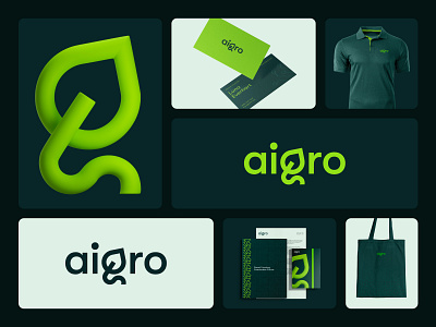 Aigro — Brand Identity 3d agriculture agro ai brand identity branding clean design g graphic design green leaf letter logo modern ui vector