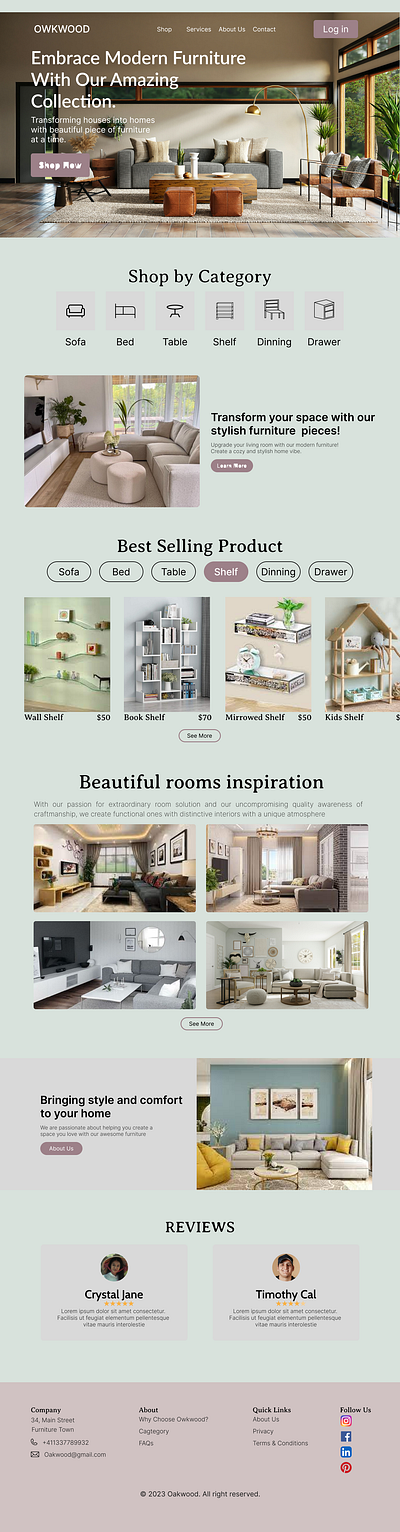Landing page for a furniture website branding product designer ui ux