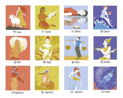 Zodiac signs / Post cards article bluekinoko design illustration medias nathalie boyer post card zodiac sign