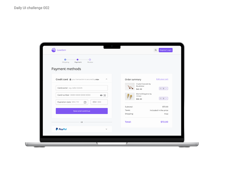 Daily UI challenge 002- Credit card checkout page challenge design ui ux