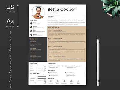 Professional Resume / CV and Cover Letter Template 1 page a4 cover letter cv cv design cv templete employment graphic design industry logo professional resume professional summary references resume resume design summary