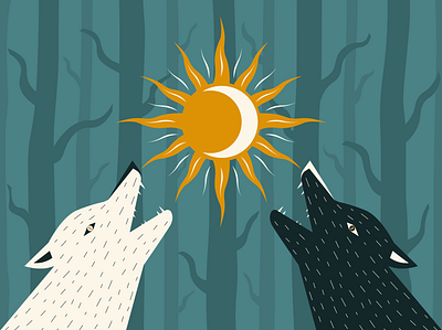 Skol and Hati digital art illustration mythology vector wolf