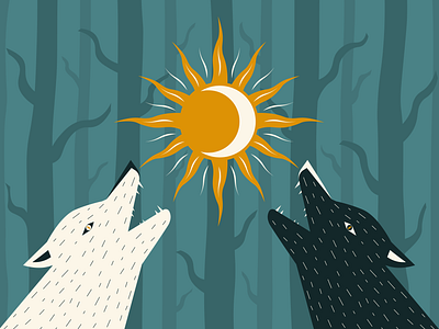 Skol and Hati digital art illustration mythology vector wolf