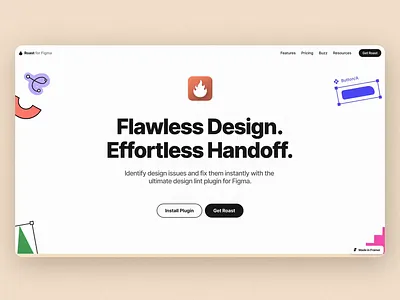 Roast — Figma Plugin Landing Page animation figma framer landing page playful product roast template ui website