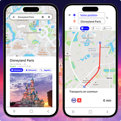 Itinéraire application branding conception graphique design disney graphic design illustration logo paris rer ui ux vector