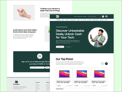 GreatBuy — Refurbished tech trading website branding e commerce landing page figma landing page online shopping refurbished tech trend typography ui ux web design website concept