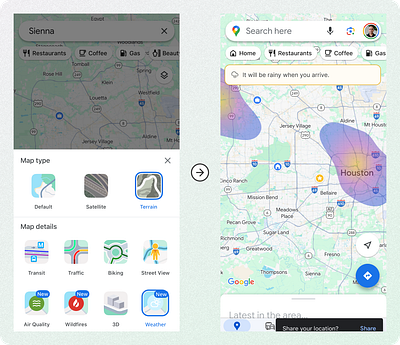 Weather Maps on Google Maps app design ui web
