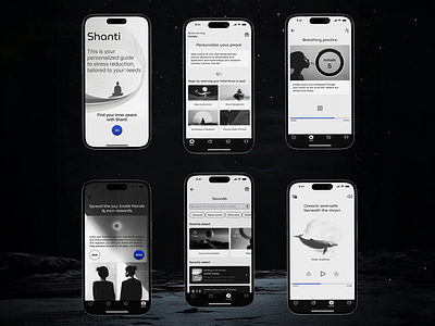 Mobile application for stress relief and inner peace 🕉️ black and white meditation mobile mobile app ui ui design ux uxui