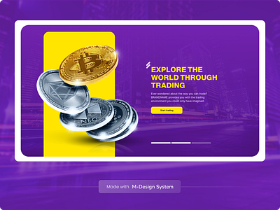 Hero Section | M-Design System 3d bitcoin coin coins crypto cryptocurrency design system fintech hero landing landing page litecoin minimal purple tech trading ui ui kit web website
