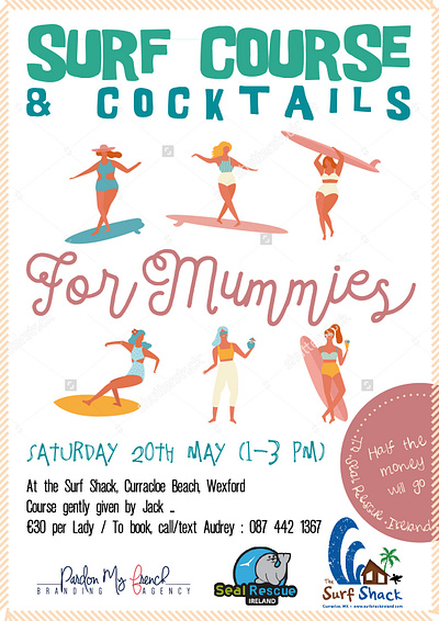 Surf course & cocktails for mummies' Poster graphic design poster