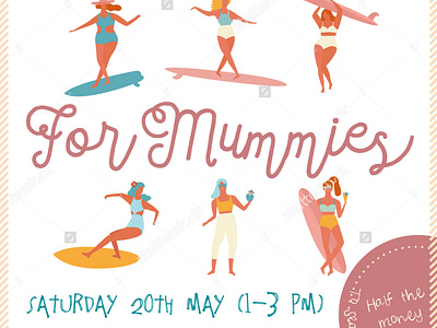 Surf course & cocktails for mummies' Poster graphic design poster